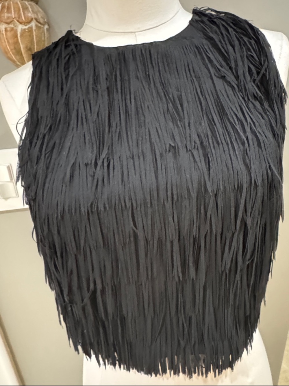 Nicole Miller Black Fringe Crop Top